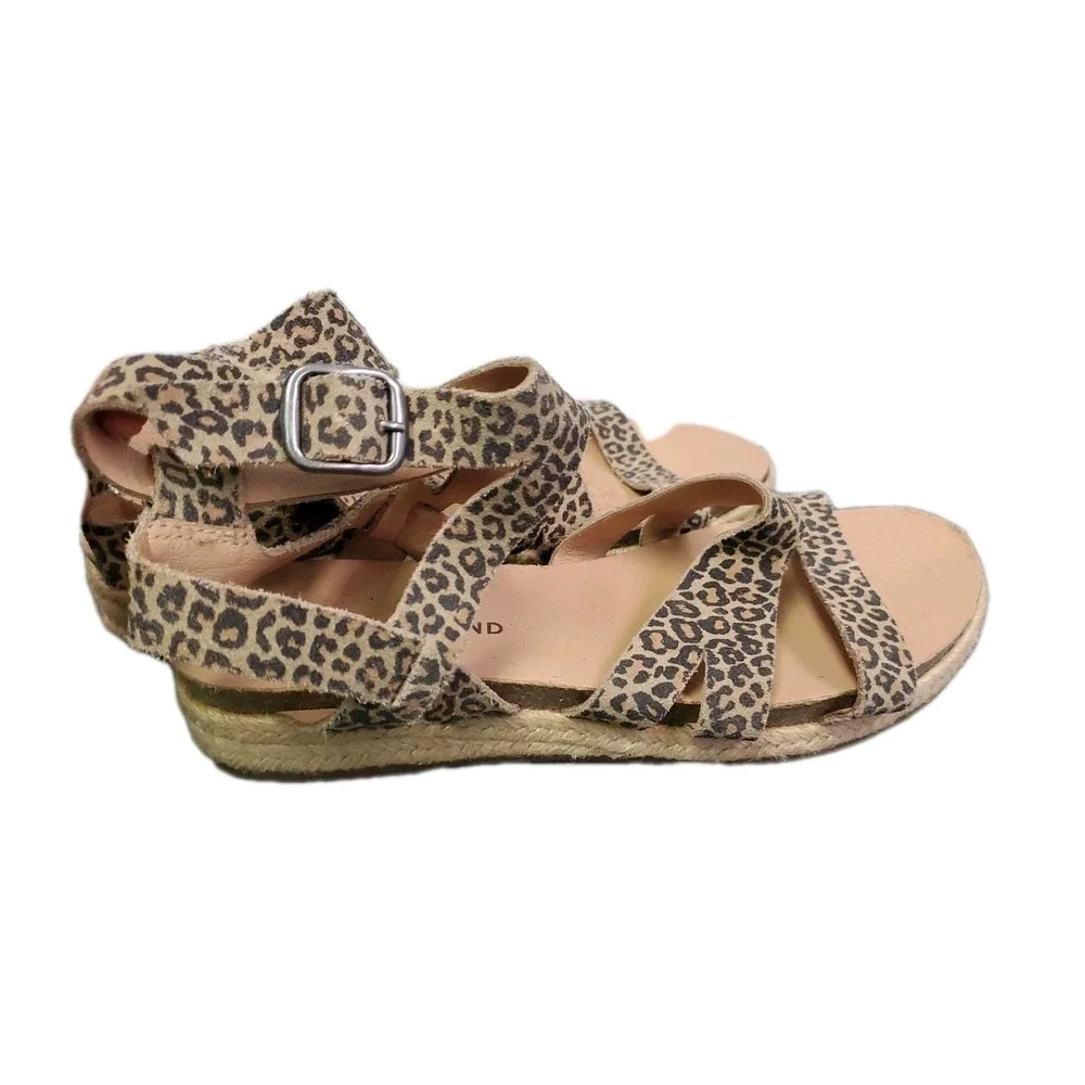Lucky Brand Sandals Womens 7M Glaina Leopard‎ Print Strappy Woven Heel Boho